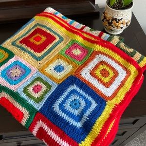 Crochet Knit Blanket Throw Handmade Granny Squares Afghan